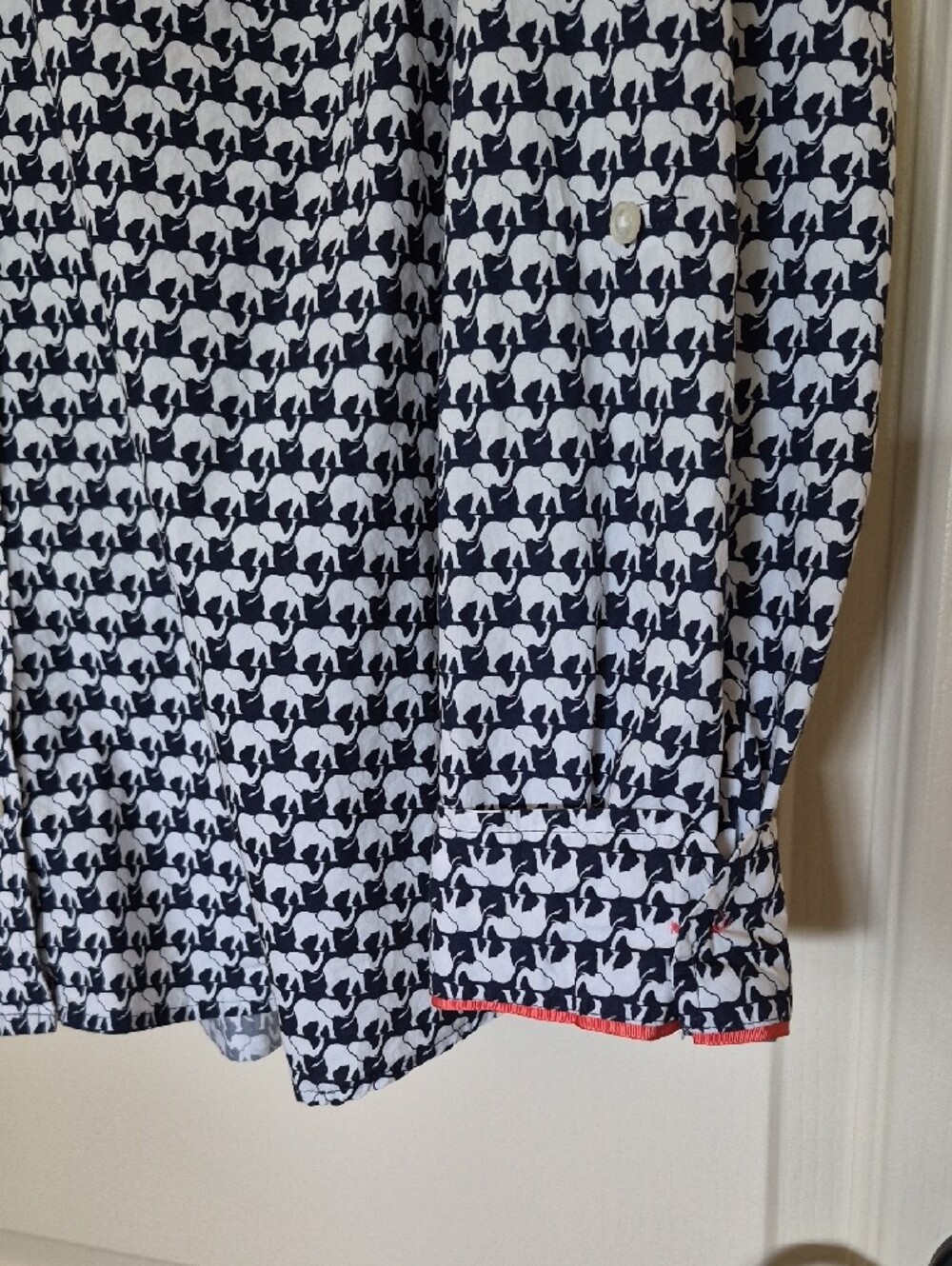 Charter Club Navy and White Elephant-Print Button Down Blouse Cotton Size 16 - Picture 9 of 13